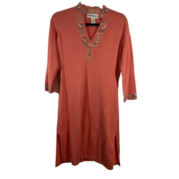 Vtg Bloomingdale's Women Cashmere Silk V-Neck Knit Dress Embellished PS D34 - Picture 1 of 6